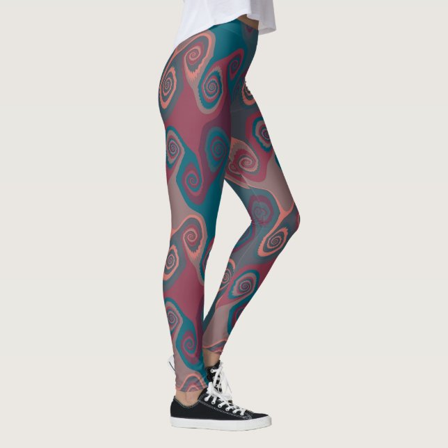 Legging Abstrato de redemoinho rosa e turquesa (Direita)