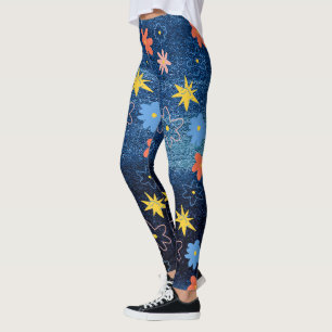 Legging Abstrato de Sonho de Flor Azul Colorido