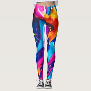 Legging Abstrato de Splatter de Tinta Neon Vibrante