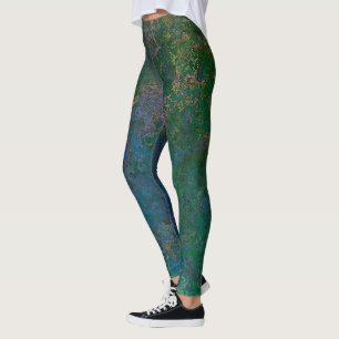 Legging Abstrato de Tinta Verde Escura e Azul