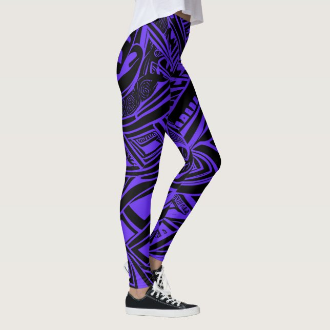Legging Abstrato de Tribal Negro E Roxo (Direita)