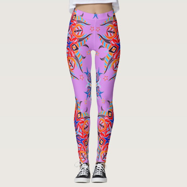 Legging Abstrato - Design de padrão ( Light Purple ) (Frente)
