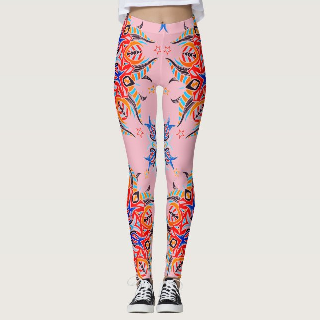 Legging Abstrato - Design de padrão ( rosa pálido ) (Frente)