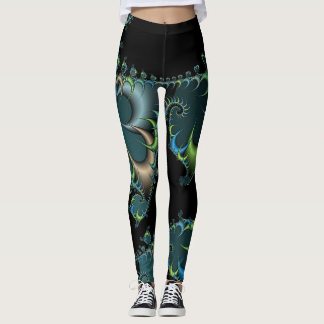 Legging Abstrato digital verde azul preto (Frente)