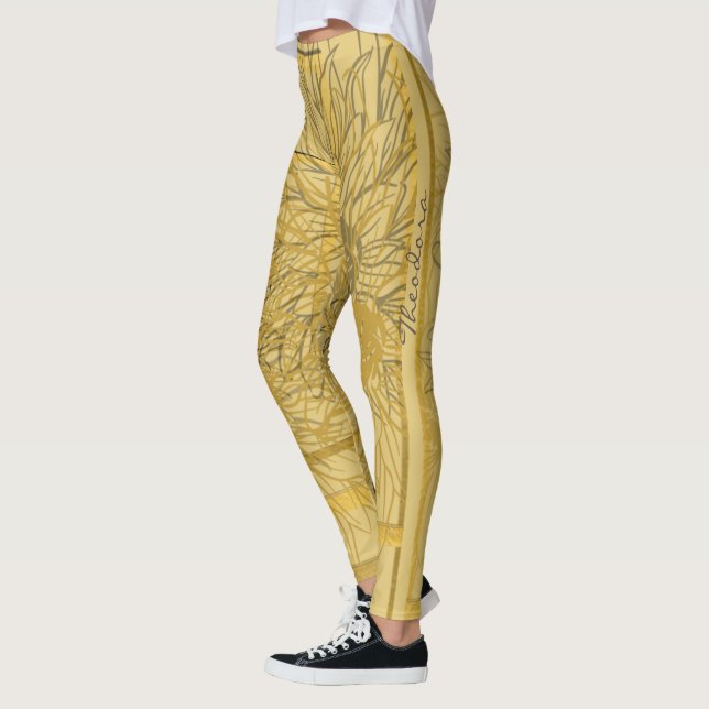 Legging Abstrato Dourado Beige Floral (Esquerda)