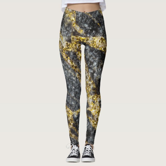 Legging Abstrato dourado brilha textura rochosa (Frente)