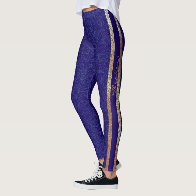 Legging Abstrato Dourado Cobalt Floral (Esquerda)