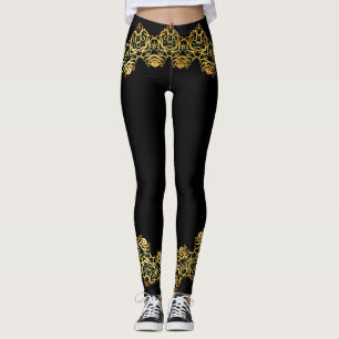 Legging Abstrato Dourado e Rosa, Design prisioneiro Dourad