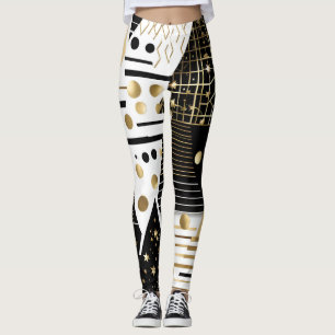 Legging abstrato dourado e triângulos pretos