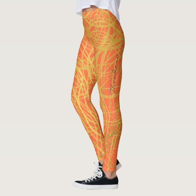Legging Abstrato Dourado Laranja (Esquerda)