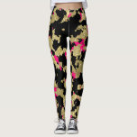 Legging Abstrato Dourado preto do rosa quente do brilho<br><div class="desc">Caneleiras</div>