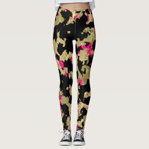 Legging Abstrato Dourado preto do rosa quente do brilho