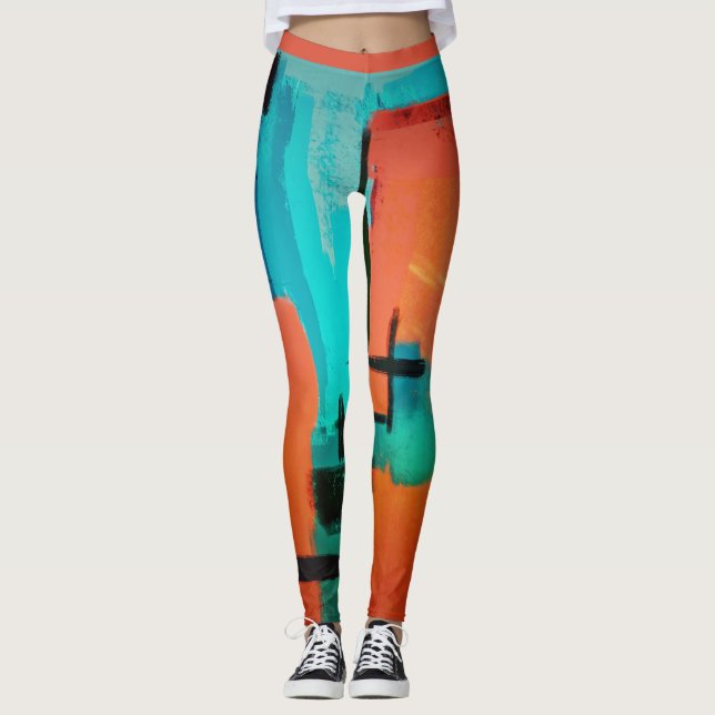 Legging Abstrato Dynamic Modern Orange Green Blue (Frente)