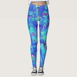 Legging Abstrato em Blues, Verdes e Roxos