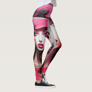 Legging Abstrato Face aos olhos grandes Lábios vermelhos N