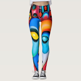 Legging Abstrato Face Olhos Grandes Lábios Vermelhos Neon 