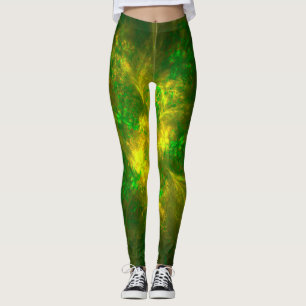 Legging Abstrato Flor, Padrões Amarelos E Verdes