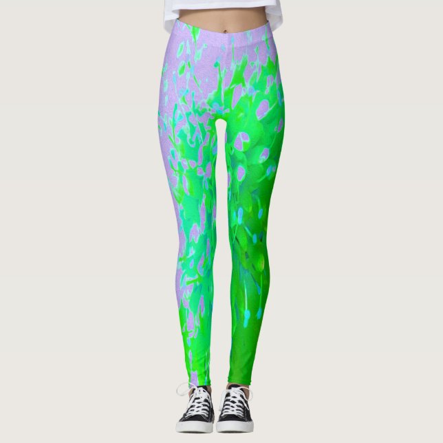 Legging Abstrato - Flor retrógrado na Lavanda e no Verde l (Frente)