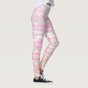Legging Abstrato Floral Aztec Padrão Rosa Coral Tribal