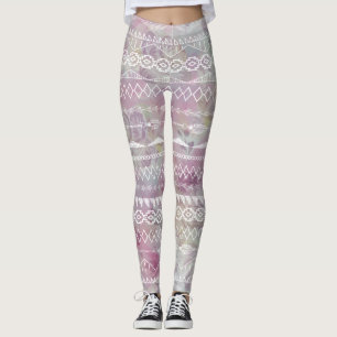 Legging Abstrato Floral Aztec Padrão Rosa Púrpura Aztec Tr