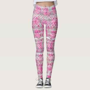 Legging Abstrato Floral Aztec Padrão Rosa Púrpura Aztec Tr