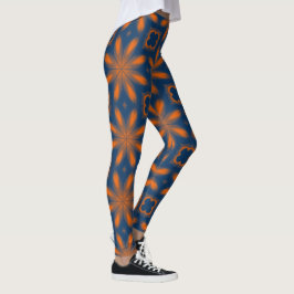 Legging Abstrato floral caleidoscópio azul escuro laranja