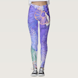 Legging Abstrato floral com legendas roxas impressas