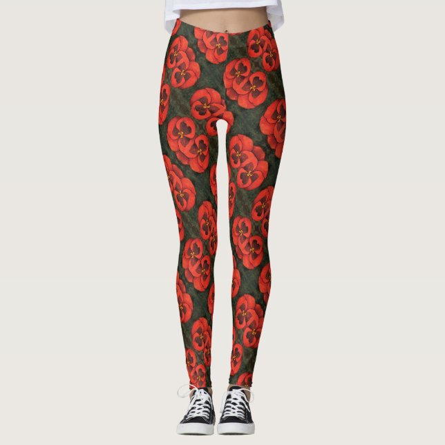Legging Abstrato floral de madeira com base em pétalas ver (Frente)