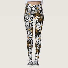 Legging Abstrato Floral de margarida amarela, branca, amar