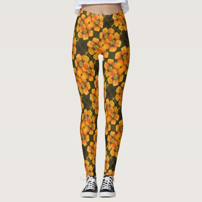 Legging Abstrato floral de pele divertida baseado em pétal (Frente)