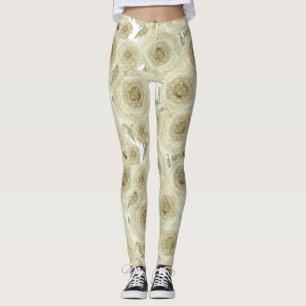 Legging Abstrato floral flores rosas cor bege