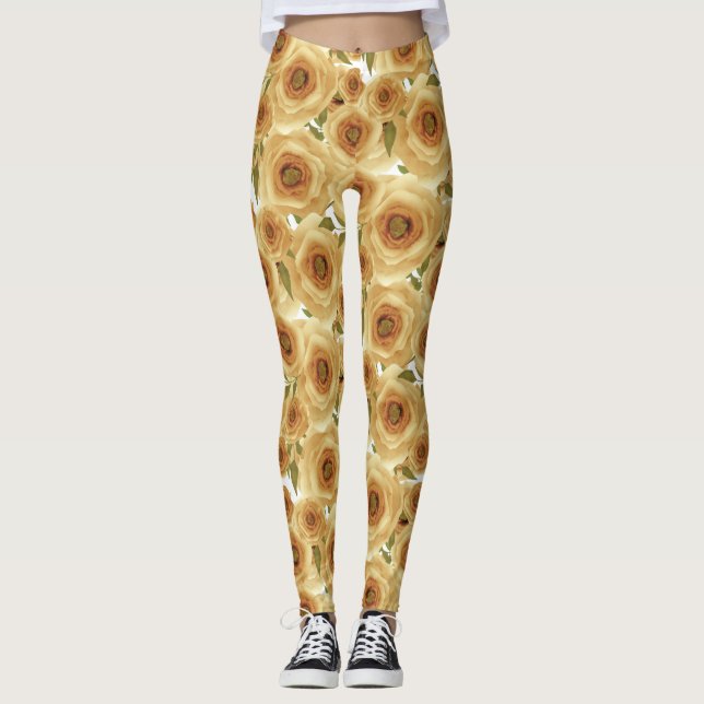 Legging Abstrato floral flores rosas cor bege (Frente)