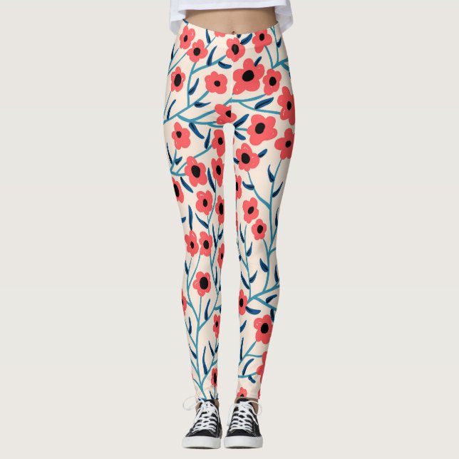 Legging Abstrato Floral: Padrão de Vintage Blooming. (Frente)