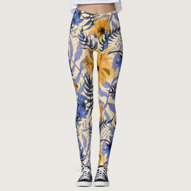 Legging Abstrato Floral: Padrão Moderno de Aquarela (Frente)