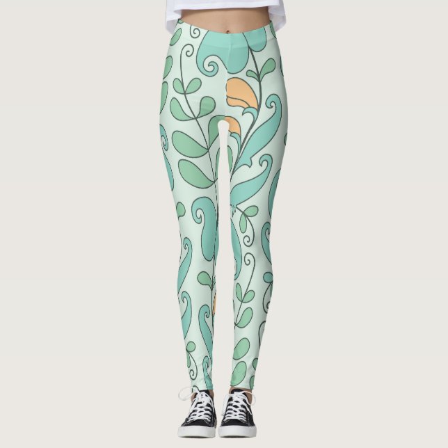 Legging Abstrato Floral: Padrão Sem Fios Vintage (Frente)