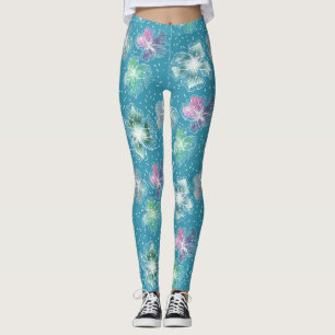 Legging Abstrato flores em lindos tons azuis claros