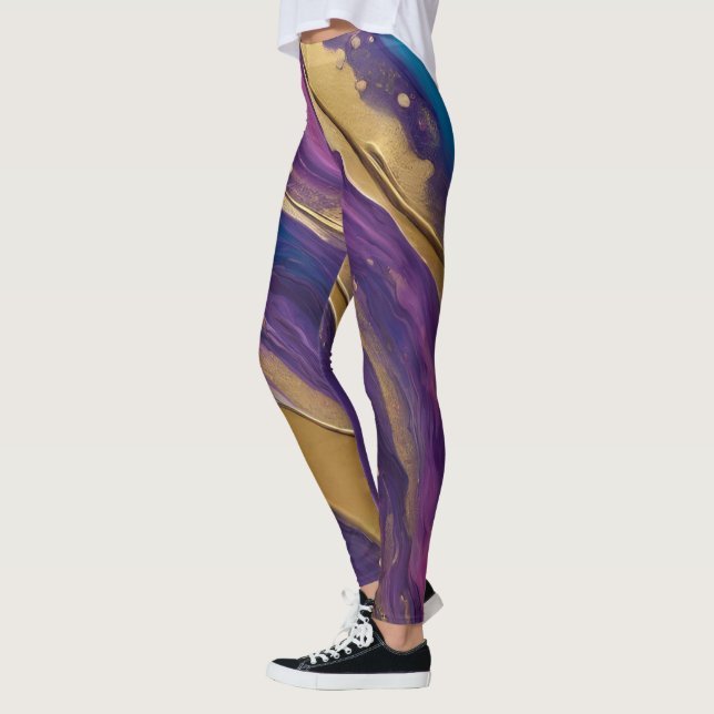 Legging Abstrato-Flow Art-Blue Roxo-Rosa e Dourado- (Esquerda)