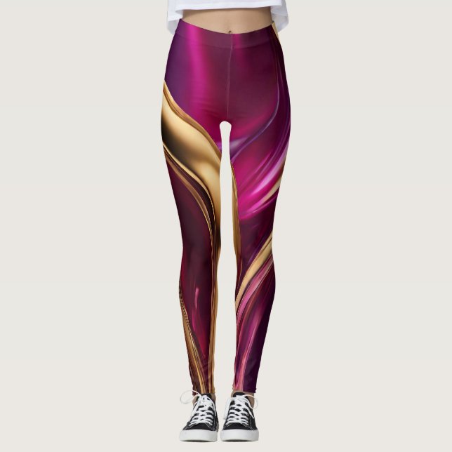 Legging Abstrato-Flow Art-Fuchsia Roxo e Dourado- (Frente)