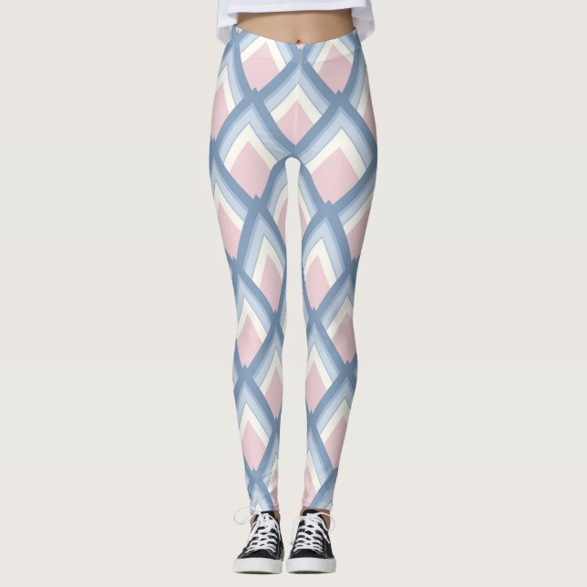 Legging Abstrato geométrica, azul, rosa e esbranquiçada (Frente)