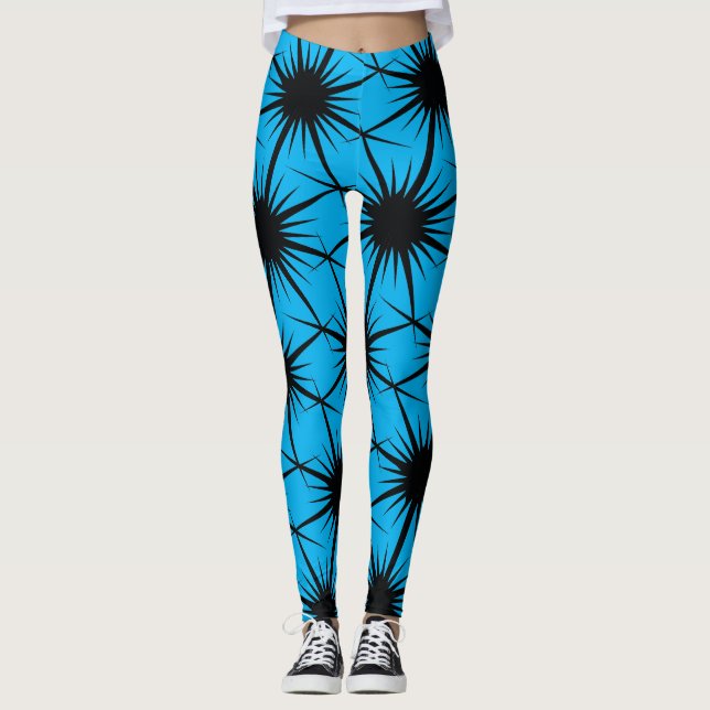 Legging Abstrato Geométrico Black Pricky Blue Thorn (Frente)
