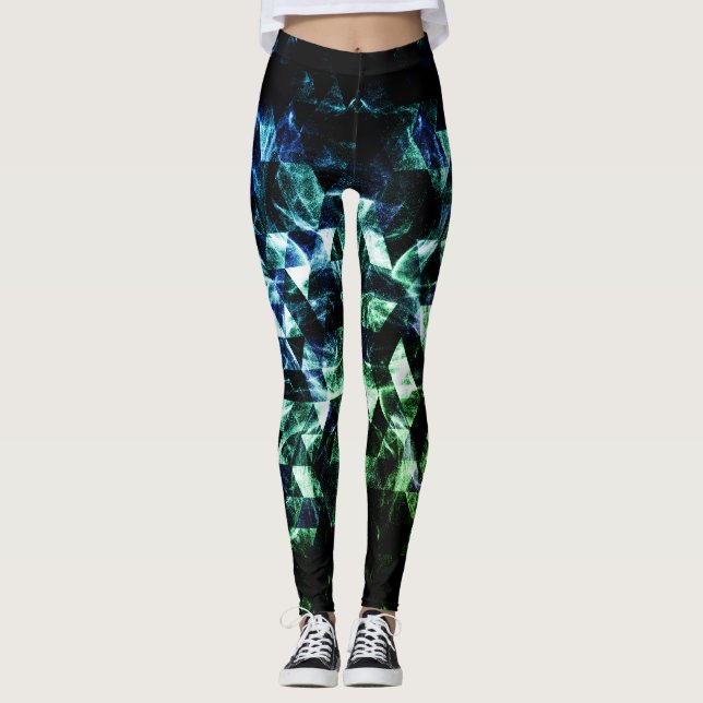 Legging Abstrato geométrico Enfumaçado do triângulo preto  (Frente)