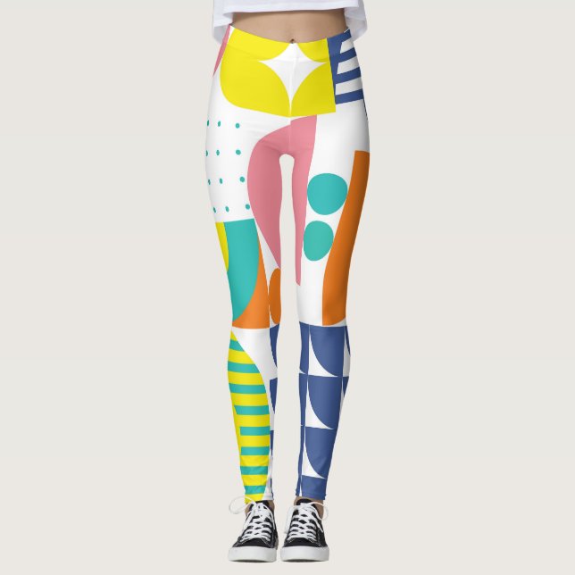 Legging Abstrato Geométrico, Formas de Vintagem Moderna. (Frente)