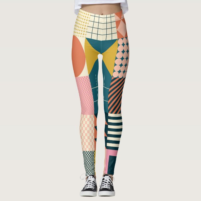 Legging Abstrato Geométrico Moderno: Design Colorida (Frente)