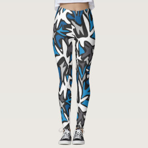 Legging abstrato, geométrico, padrão, lama preta e azul