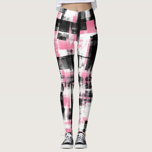 Legging Abstrato Grunge Rosa Branco E Preto (Frente)