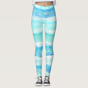Legging Abstrato horizontal listras azul turquesa branca