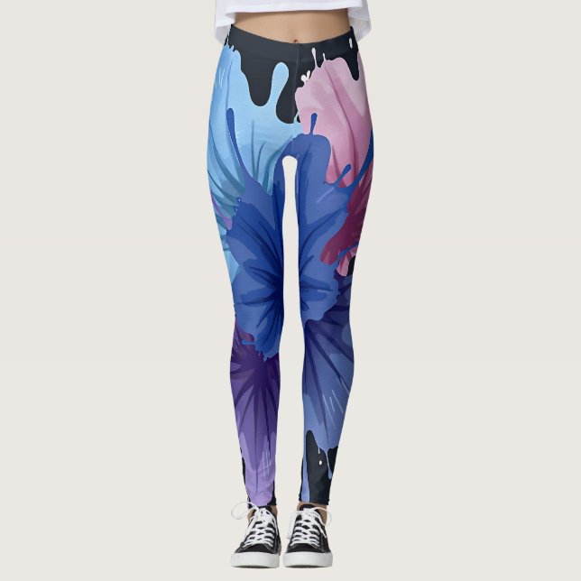 Legging Abstrato impermeável em azul e roxo (Frente)