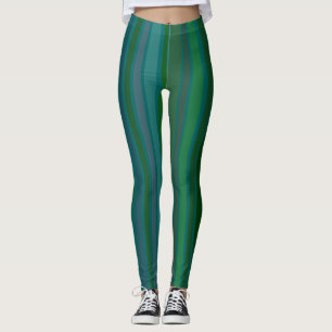 Legging Abstrato, Irregular, Listras Verdes e Azuis Tortas