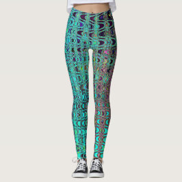 Legging Abstrato Kaleidoscópico Ondas Aqua Retro Boomerang