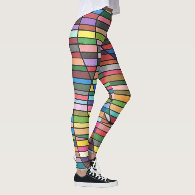 Legging Abstrato Listrado Multicolorido com Curvas Fluídas (Direita)
